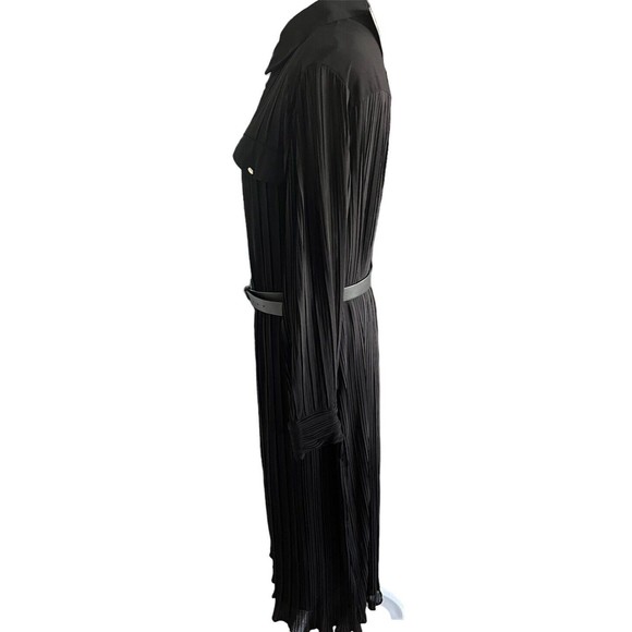 ZARA Women’s Dress Long Sleeve Black Pleated Belted Midi Dress L NEW - Picture 7 of 11